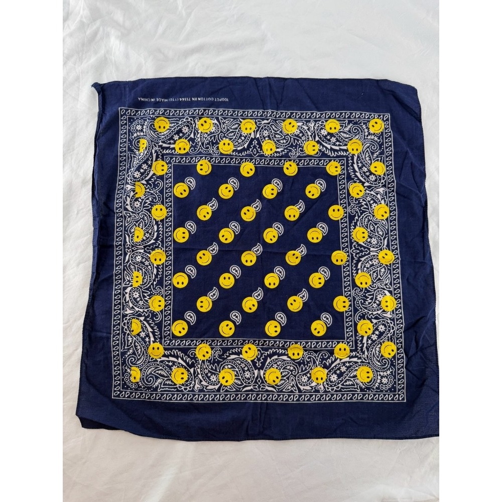 Mark McNairy New Amsterdam Navy Paisley Smiley Face Cotton Bandana Scarf